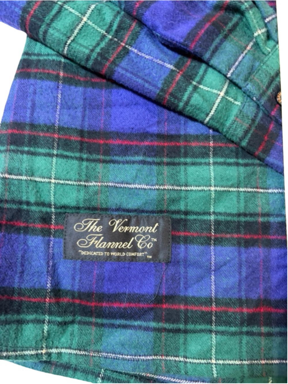 Vermont Flannel Co Plaid Flannel Shirt Blue Green Cotton Button Up Large USA - Picture 3 of 7
